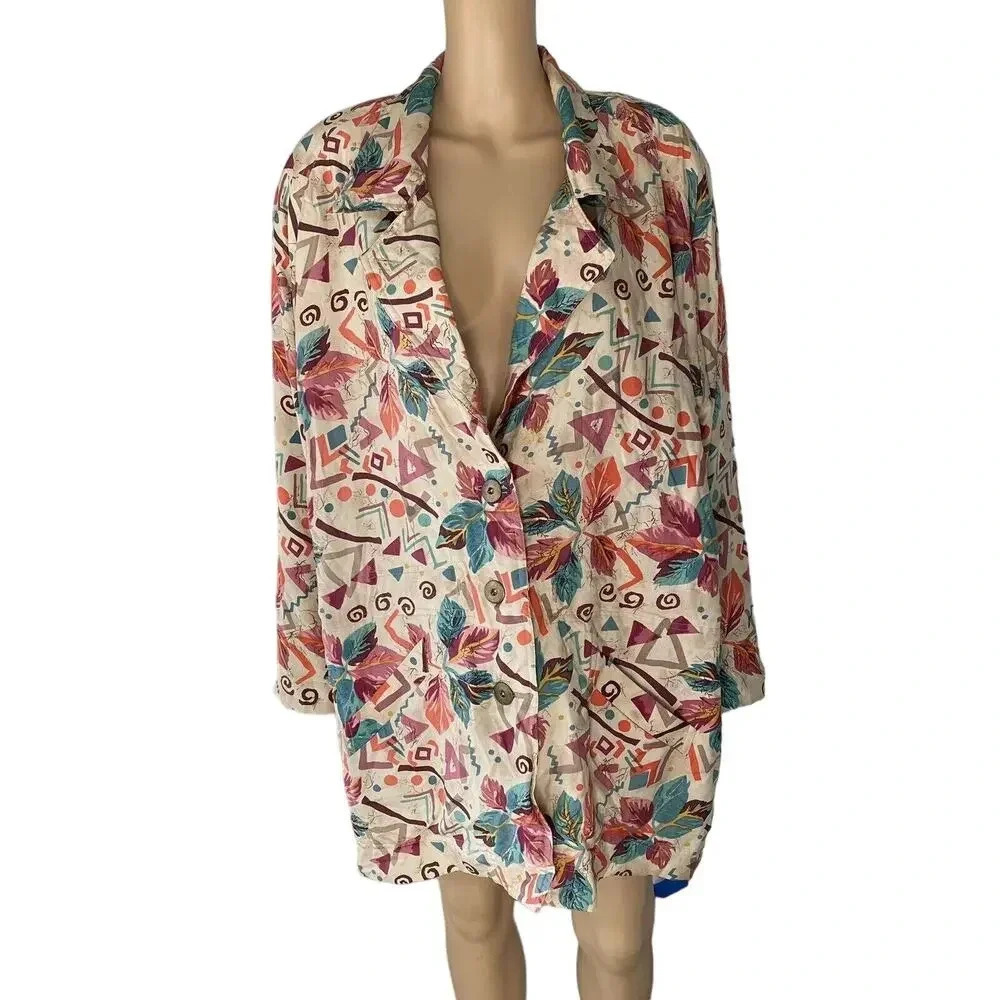 VTG Marguerite Li 100% Silk Artsy Floral Bomber Jacket Blazer Lady L Luxurious